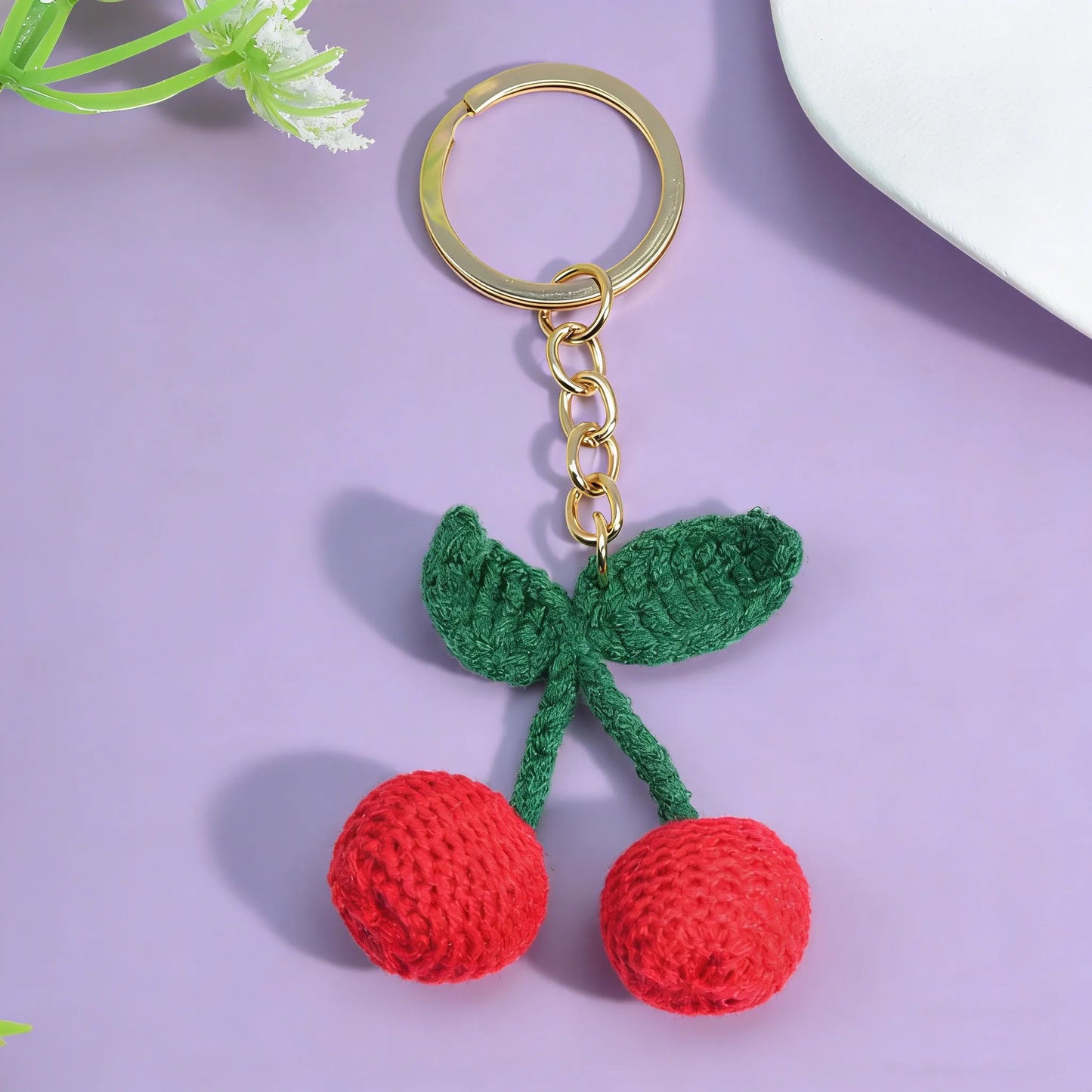 Knitted Cherry Strawberry Key Ring Fruit Bag Car Pendant Girl Schoolbag Pendant Red Cherry Gift