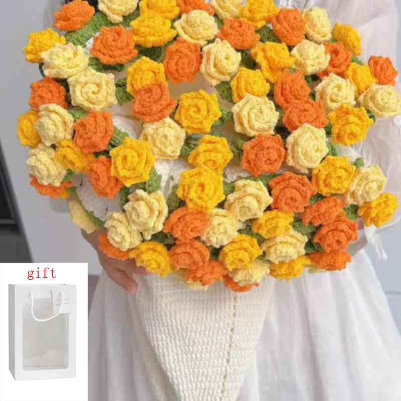 Crochet Rose Blanket Bouquet with Gift Bag