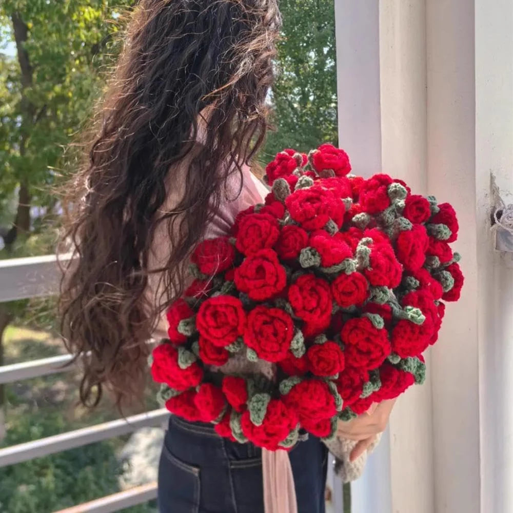 Crochet Rose Blanket Bouquet with Gift Bag