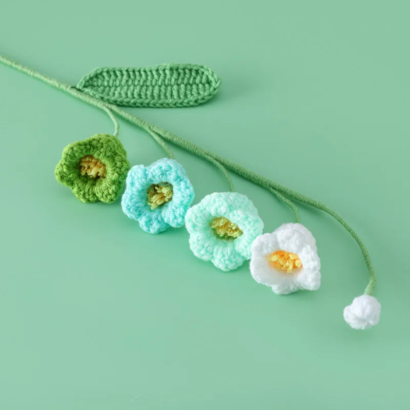 Crochet Bell Orchid with Potted  Knitted Flowers with Light Handmade Artificial Flower Desktop Bookshef  Easter Decoration 2025