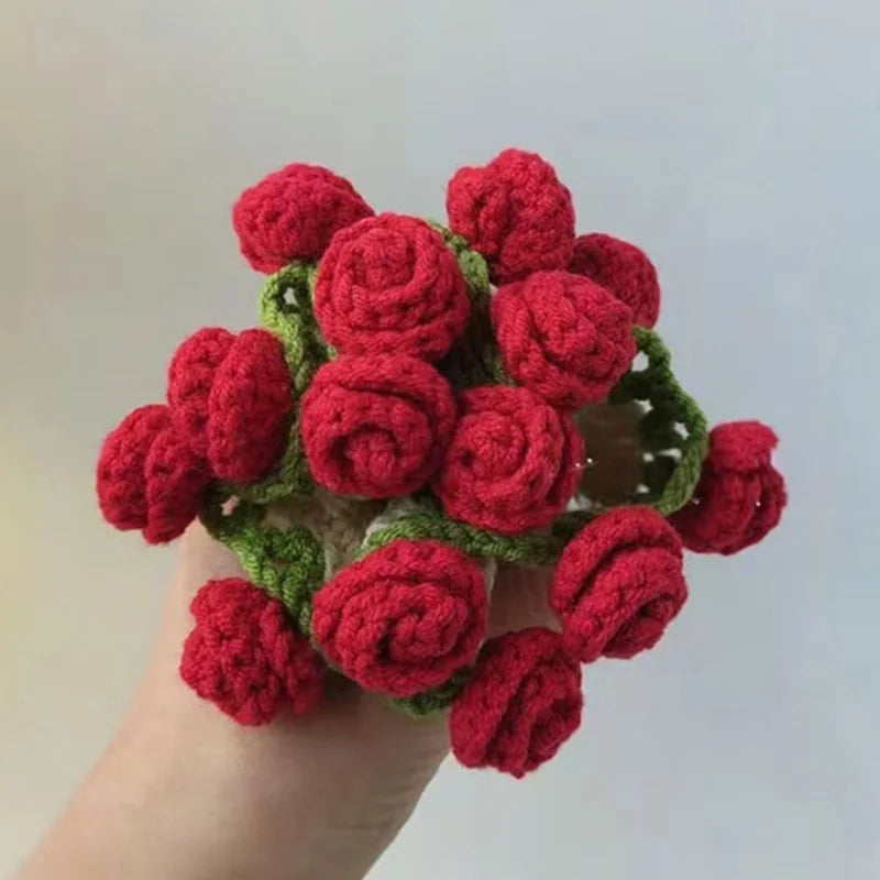 Mini Rose Bouquet Coasters Handmade Knitted Placemats Crochet Rose Flower Cup Pad Table Decoration and Accessories Home Decor