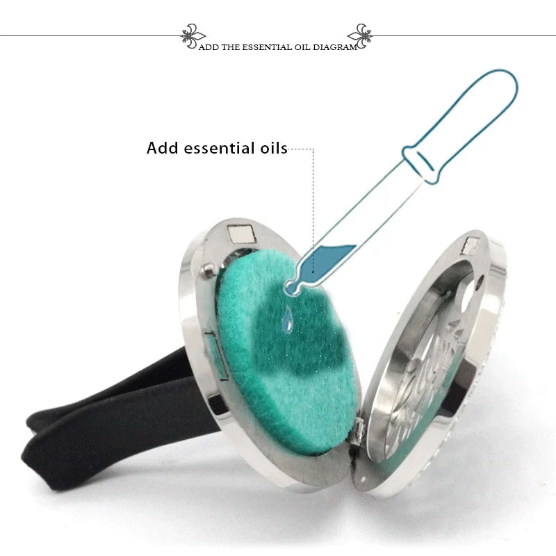 Car Aromatherapy Stainless Steel Hollow Pattern Diffuser Air Outlet Freshener Clip Essential Oil Perfume Lockets Pendant Jewelry