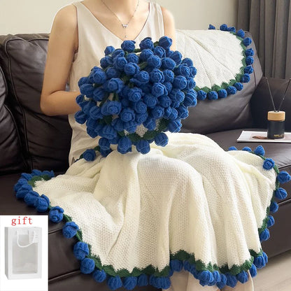 Crochet Rose Blanket Bouquet with Gift Bag