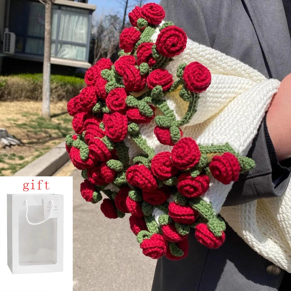 Crochet Rose Blanket Bouquet with Gift Bag
