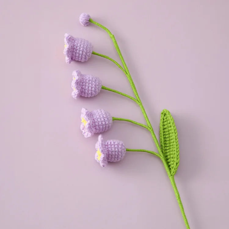 Crochet Bell Orchid with Potted  Knitted Flowers with Light Handmade Artificial Flower Desktop Bookshef  Easter Decoration 2025