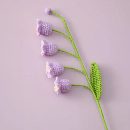 Crochet Bell Orchid with Potted  Knitted Flowers with Light Handmade Artificial Flower Desktop Bookshef  Easter Decoration 2025
