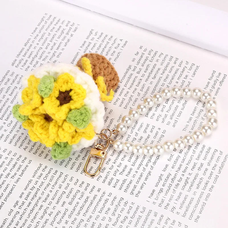 Mini Crochet Flower Bouquet Keychain Mini Bouquet Keyring Kintted Flowers Pendant  Girls Car Keyring Backpack Pendant