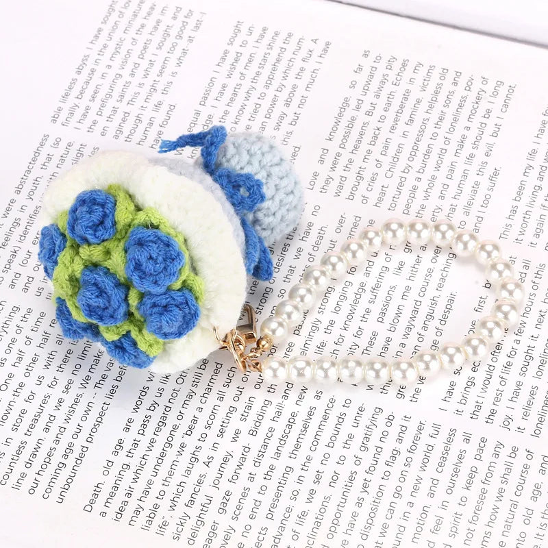 Mini Crochet Flower Bouquet Keychain Mini Bouquet Keyring Kintted Flowers Pendant  Girls Car Keyring Backpack Pendant
