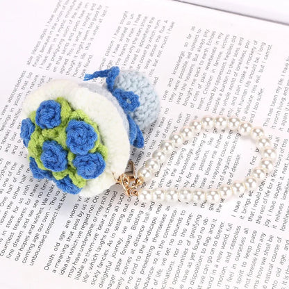 Mini Crochet Flower Bouquet Keychain Mini Bouquet Keyring Kintted Flowers Pendant  Girls Car Keyring Backpack Pendant