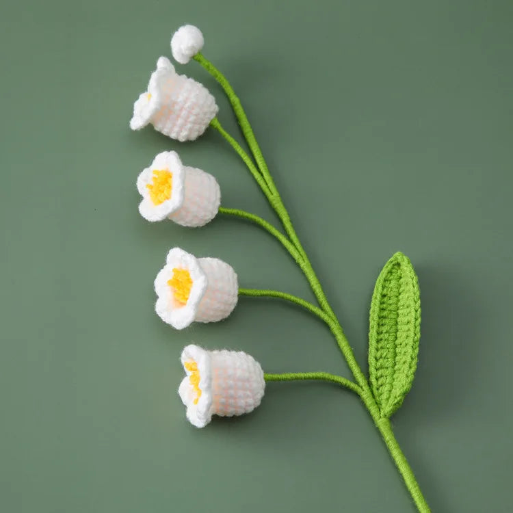 Crochet Bell Orchid with Potted  Knitted Flowers with Light Handmade Artificial Flower Desktop Bookshef  Easter Decoration 2025