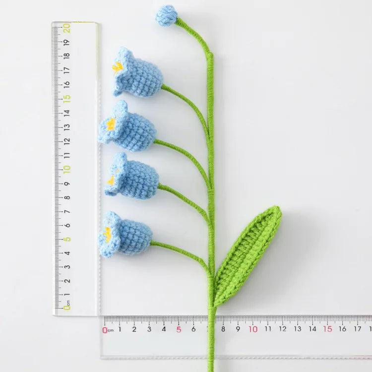 Crochet Bell Orchid with Potted  Knitted Flowers with Light Handmade Artificial Flower Desktop Bookshef  Easter Decoration 2025