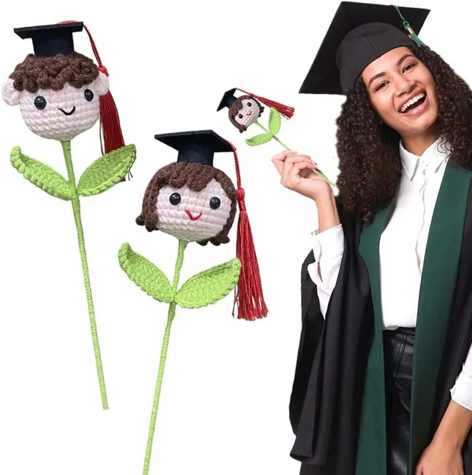 1/3/510PCS Graduation Knitted Doctor Hat Bouquet Shiba Inu Plush Flower for Boys Girls Teacher Appreciation Gift Home Decor