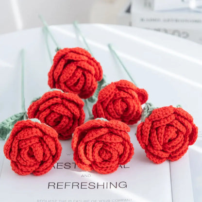 Artificial Handmade crochet yarn Rose Flower Outdoor garden wall Wedding bridal bouquet Festival Home Diy gift box Accessories